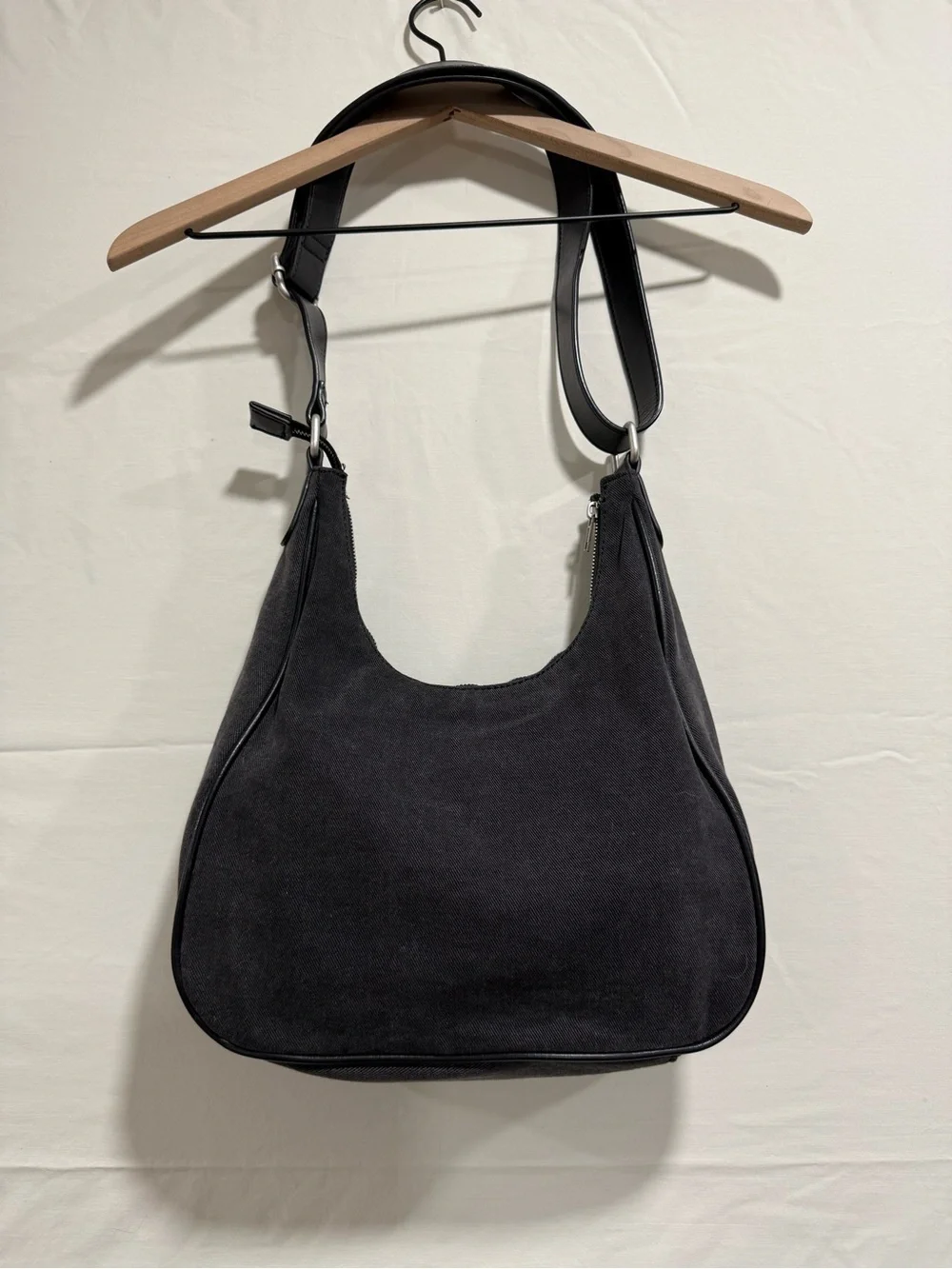 Black Denim Hobo Shoulder Bag Adjustable Strap Y2K Slouchy Purse